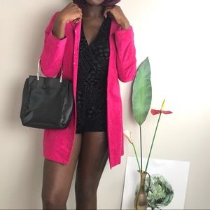 VINTAGE 90s Spooner Hot Pink Suede Long Coat | XS